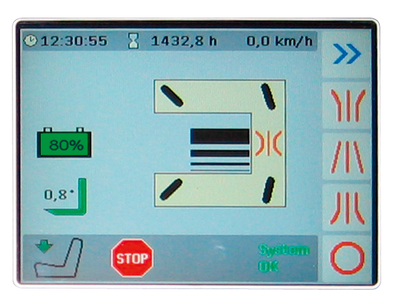 Display screen of the electric two-side order picking platform from HUBTEX