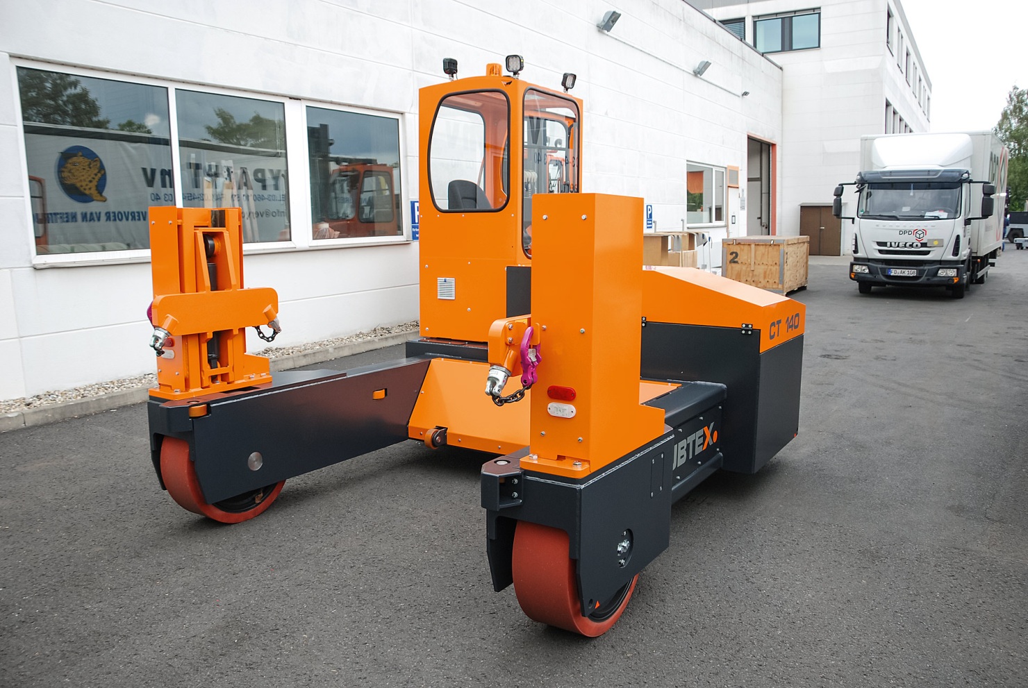 A skip transporter with lifting cables.