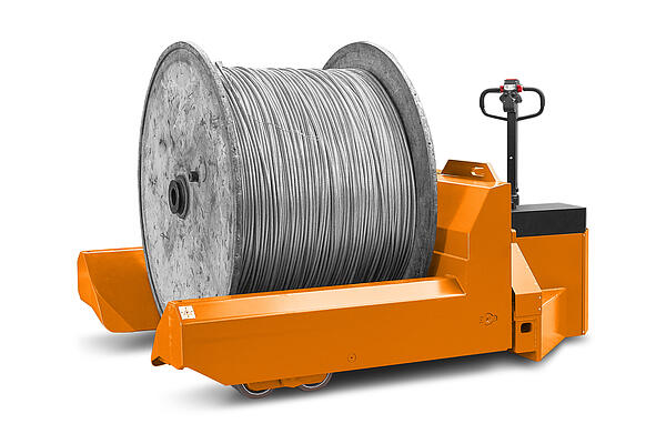 Heavy duty cable drum handling with a low lift truck