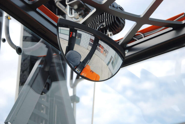 Mirror in the cab of the HUBTEX EASY