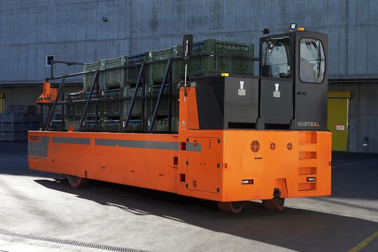 HUBTEX apple crate transporter during transport