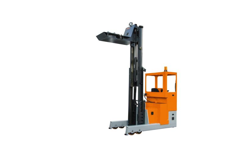 HUBTEX reach truck with special attachment in the tire industry
