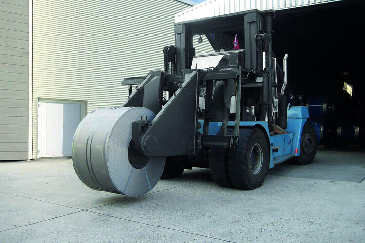 Coil handling with a stabau forklift attachment