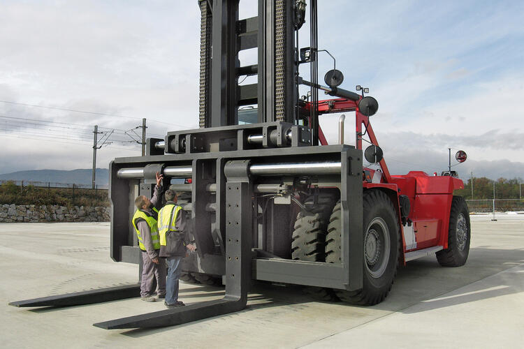 Heavy duty forks on a heavy duty forklift