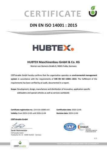 DIN EN ISO 14001 : 2015 Hubtex
