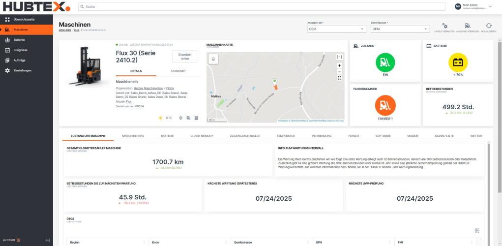 HUBTEX Konnektivititätslösungen Fahrzeugstatus