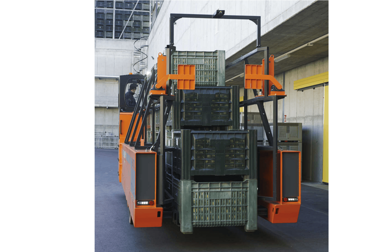 HUBTEX Apfelkistentransporter KTR 120: Zwei hydraulische Sicherungen gewährleisten sicheren Transport