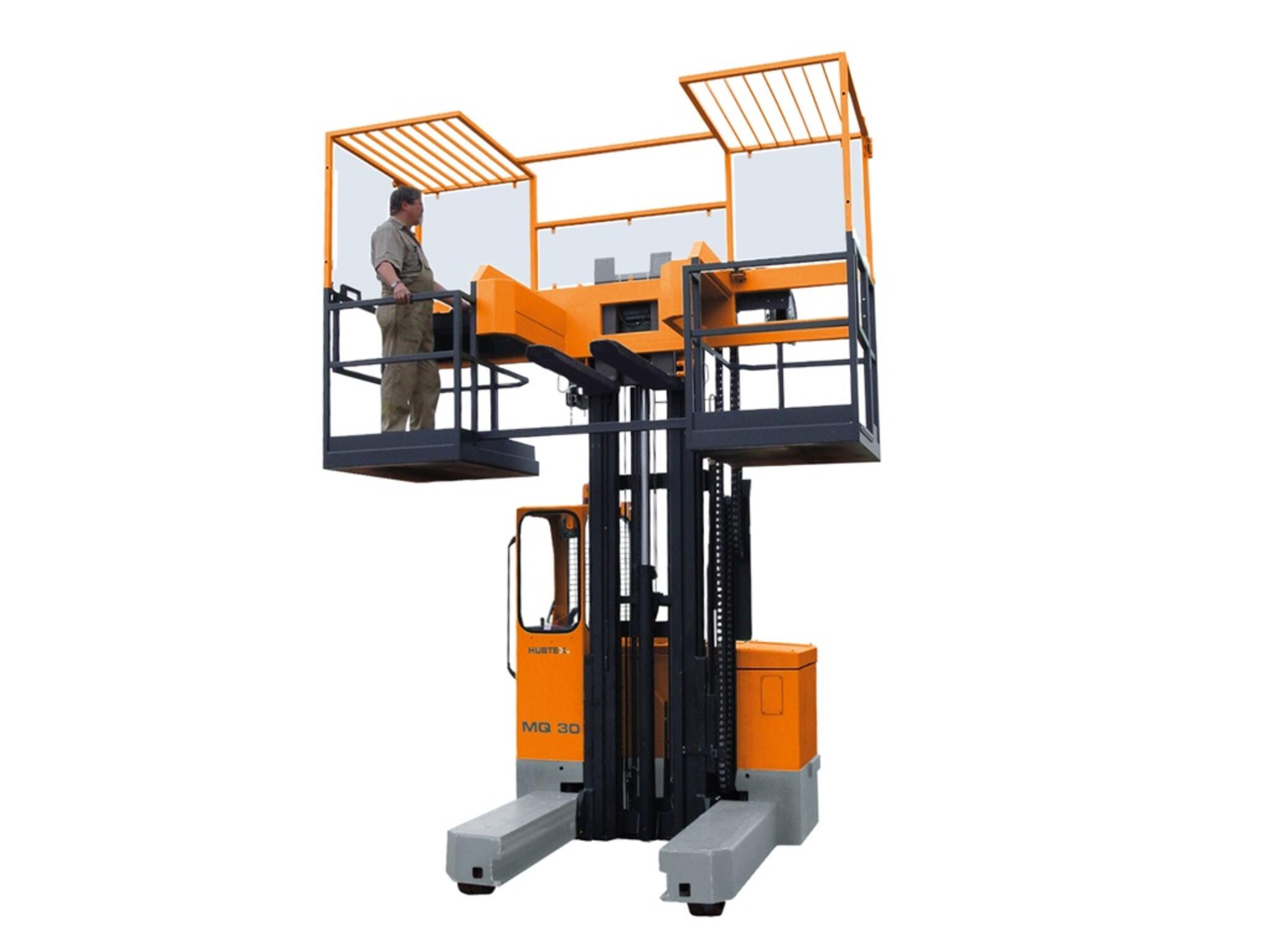 Elektro-Mehrwege- Seitenstapler mit  Kommissionierplattform