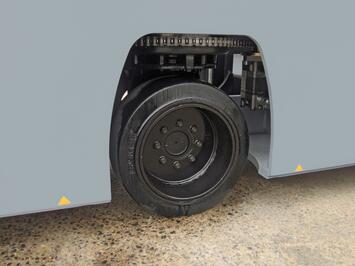The chassis of the HUBTEX BasiX multidirectional sideloader in close-up