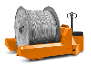 Heavy duty cable drum handling with a low lift truck