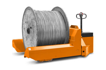 Heavy duty cable drum handling with a low lift truck