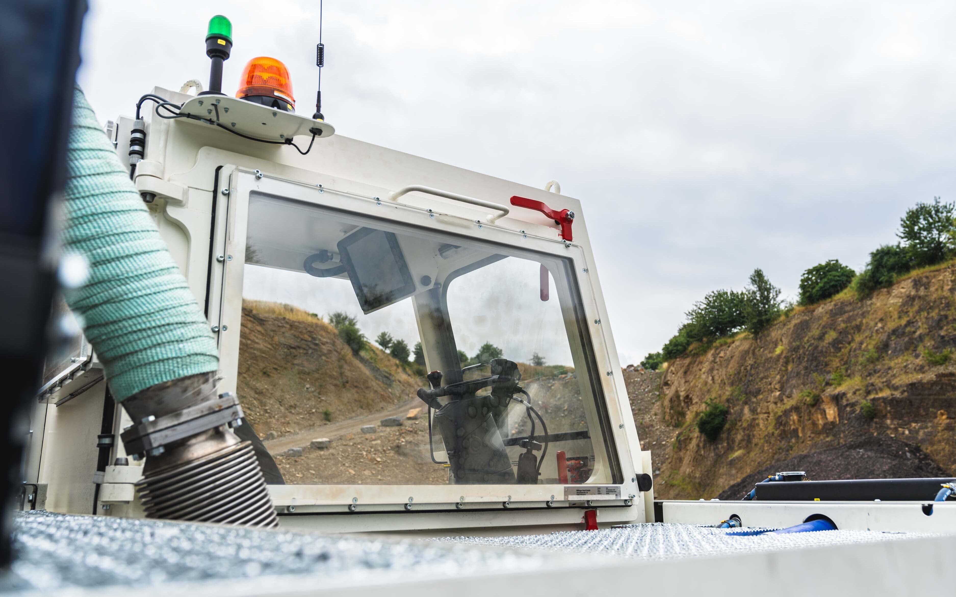 The elevated cabin of the HUBTEX Underground Backfill Transport Vehicle VTF
